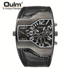 Oulm Classic Style Two Time Zone Men's Watches PU Leather Wristwatch Male Quartz Clock, Ideal choice for Gifts