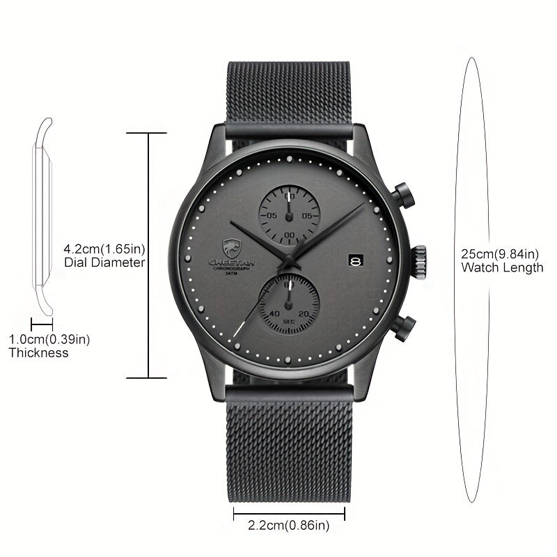 New CHEETAH Brand Fashion Casual Men Watches Chronograph Quartz Stainless Steel Mesh Waterproof Sports Clock with Auto Date