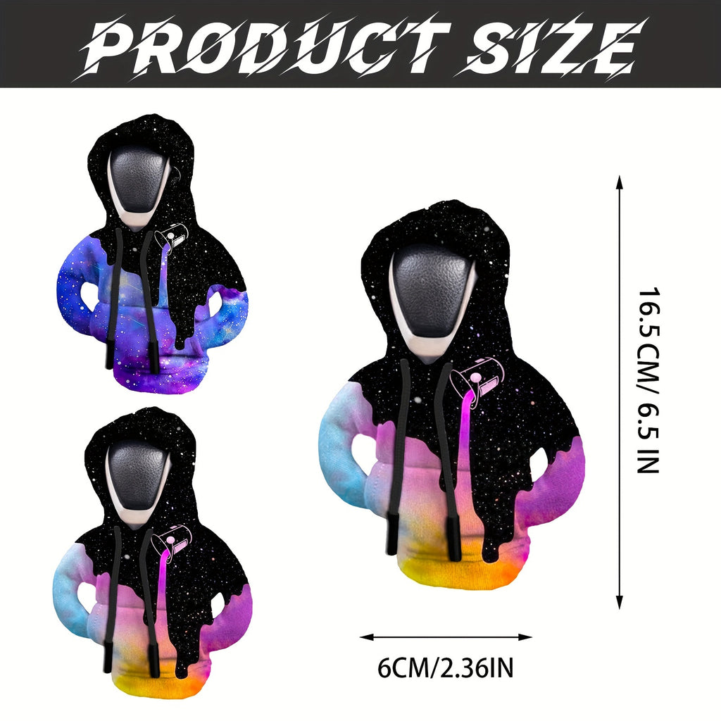 [Cosmic Design] Galaxy Hoodie Gear Shift Knob Cover | Soft Polyester | Stylish Automotive Accessory with Cosmic Design, Winter Warmth & Convenient Storage Pockets