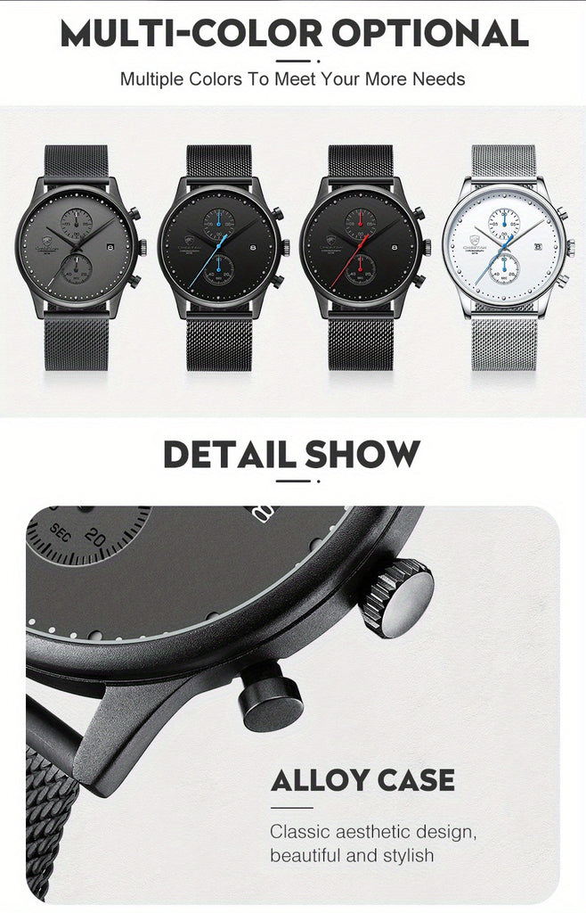 New CHEETAH Brand Fashion Casual Men Watches Chronograph Quartz Stainless Steel Mesh Waterproof Sports Clock with Auto Date