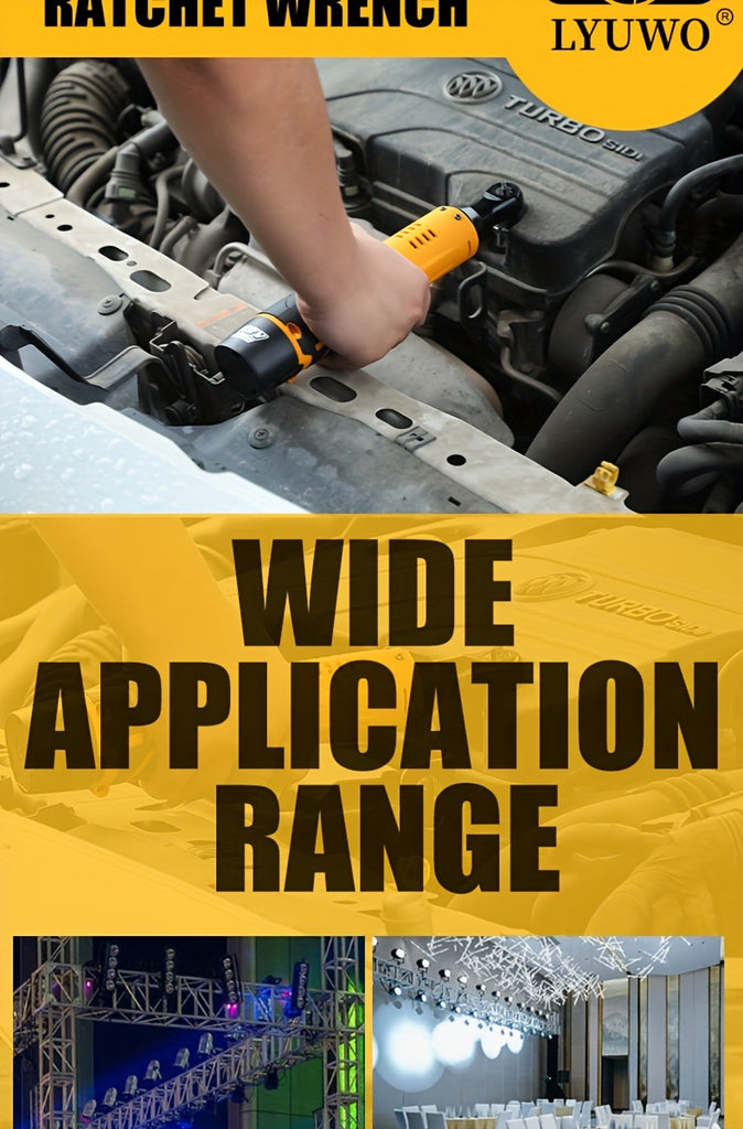 LYUWO 1 Set 12V Cordless Electric Wrench, 45NM 3/8'' Ratchet Illuminated Remove Screws & Nuts Automotive Repair Tool, Right Angle Wrench, Power Tools