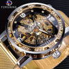 Vintage Skeleton Mechanical Watches Rhinestone Studded Stainless Steel Strap Luminous Watch, Ideal choice for Gifts