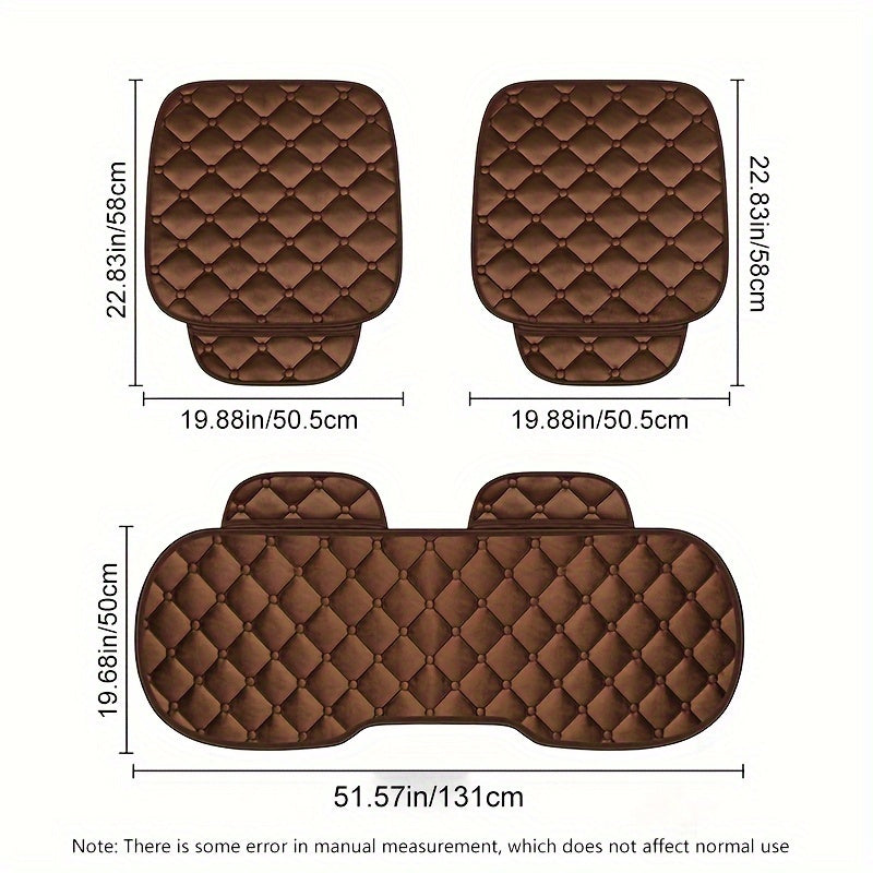 Diamond Pattern Plush Car Seat Cover Set - Universal Fit Warm Winter Automotive Seat Cushions, 3-Piece Vehicle Seat Pad Kit with Secure Buckle System for Car Interior Accessories