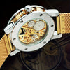 Vintage Skeleton Mechanical Watches Rhinestone Studded Stainless Steel Strap Luminous Watch, Ideal choice for Gifts