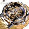 Vintage Skeleton Mechanical Watches Rhinestone Studded Stainless Steel Strap Luminous Watch, Ideal choice for Gifts
