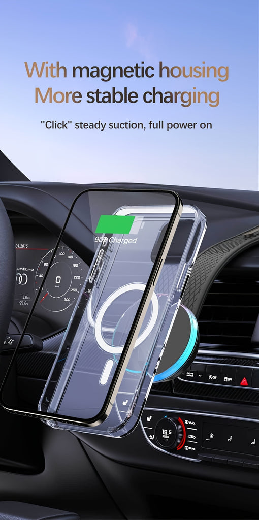1pc 15W Premium Car-mounted Folding Wireless Charger with Ambient Light - Strong Magnetic Suction, Foldable, Non-Slip, Universal Compatibility for Car, Home, Office - Easy to Use, Space-Saving, and Portable Automotive Accesso