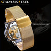 Vintage Skeleton Mechanical Watches Rhinestone Studded Stainless Steel Strap Luminous Watch, Ideal choice for Gifts