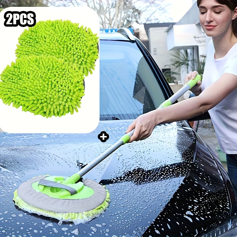47.5" Long Handle Car Wash Brush Mop Kit for Washing, Detailing, and Cleaning Automotive, Truck, SUV, RV, Trailer with Soft Sponge Duster Mitt