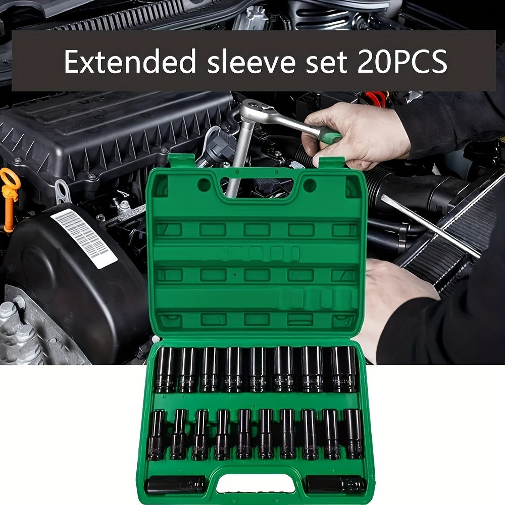 20pc Heavy-Duty Hex Impact Wrench Socket Set - 1/2 Drive, Chrome Vanadium Steel, Metric (8-32mm) Sizes, with Robust Plastic Toolbox - Perfect for Automotive Repair and DIY Projects