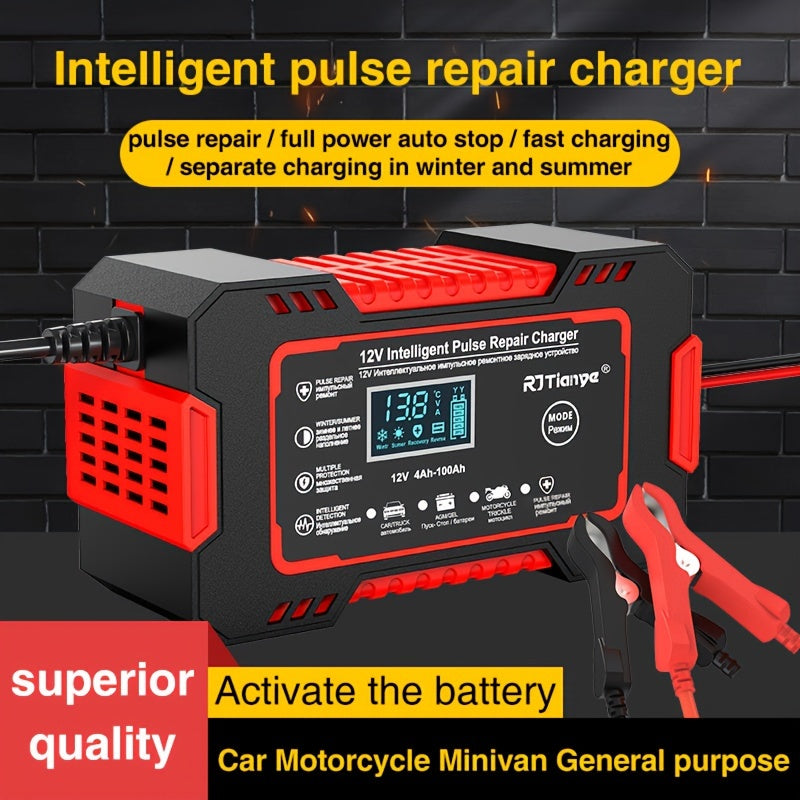 US Plug Car Battery Charger, 12V 6A Smart Battery Trickle Charger Automotive 12V Battery Maintainer For Car Truck Motorcycle Lead Acid Batteries