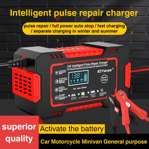 US Plug Car Battery Charger, 12V 6A Smart Battery Trickle Charger Automotive 12V Battery Maintainer For Car Truck Motorcycle Lead Acid Batteries