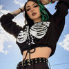 Women's Gothic Skull Print Casual Drawstring Short Hoodie Long Sleeve Top