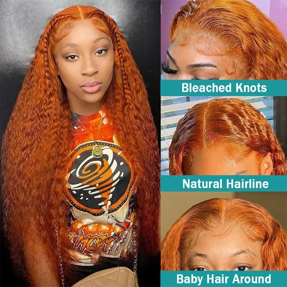 Mossily Orange Ginger Lace Front Wig Human Hair 40 Inch Curly Lace Front Human Hair Wig Deep Wave 13X4 13X6 Hd Lace Frontal Wigs