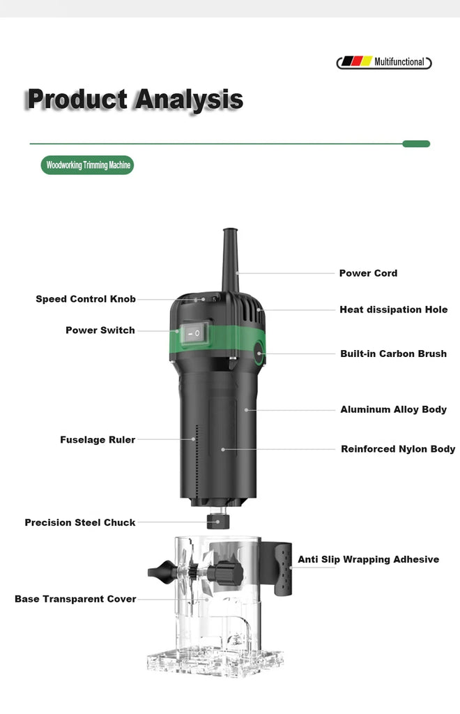 800W 6 Speed Electric Trimming Machine 33000rpm Woodworking Milling Engraving Hand Wood Edge Router Trimmer Home DIY Power Tools