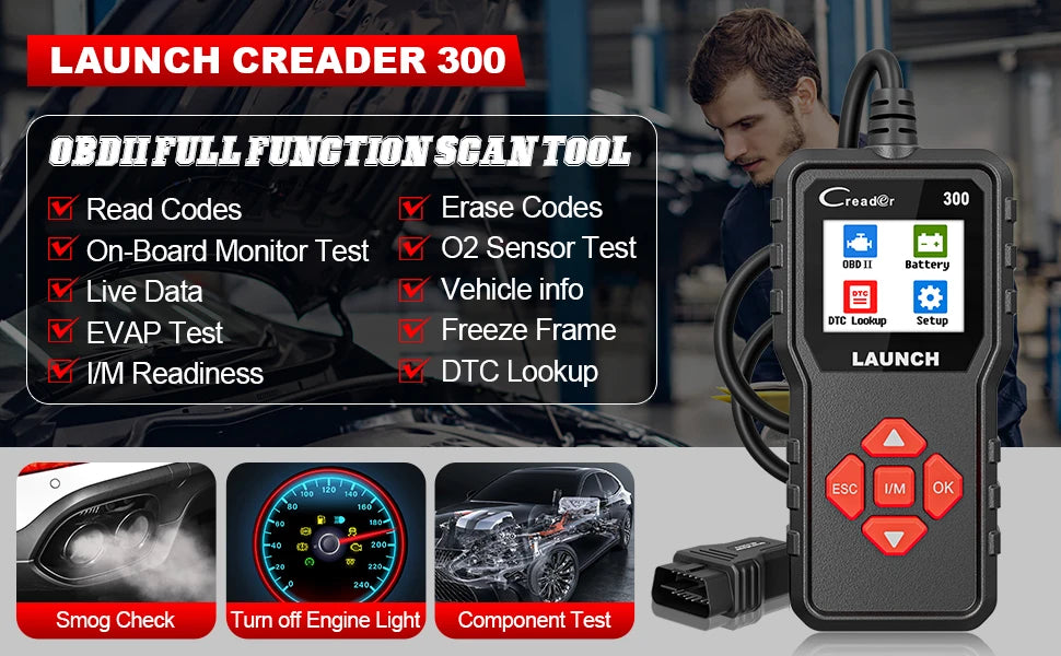 LAUNCH X431 CR300 OBD2 SCANNER CAN Auto Code Reader Diagnostic Tools I/M Engine Battery Tester Lifetime Free Update
