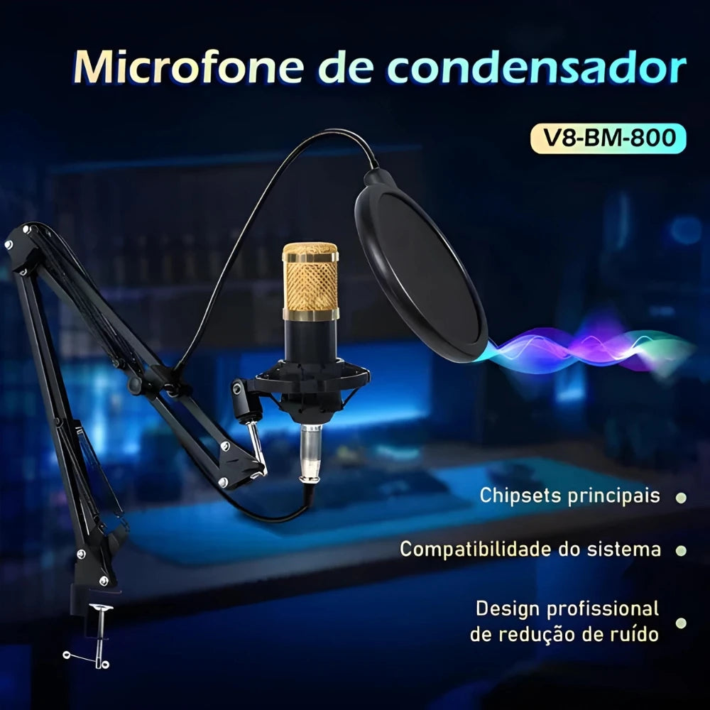 Kit Completo Interface Mesa V8 + Microfone Bm800 Com Braço Articulado