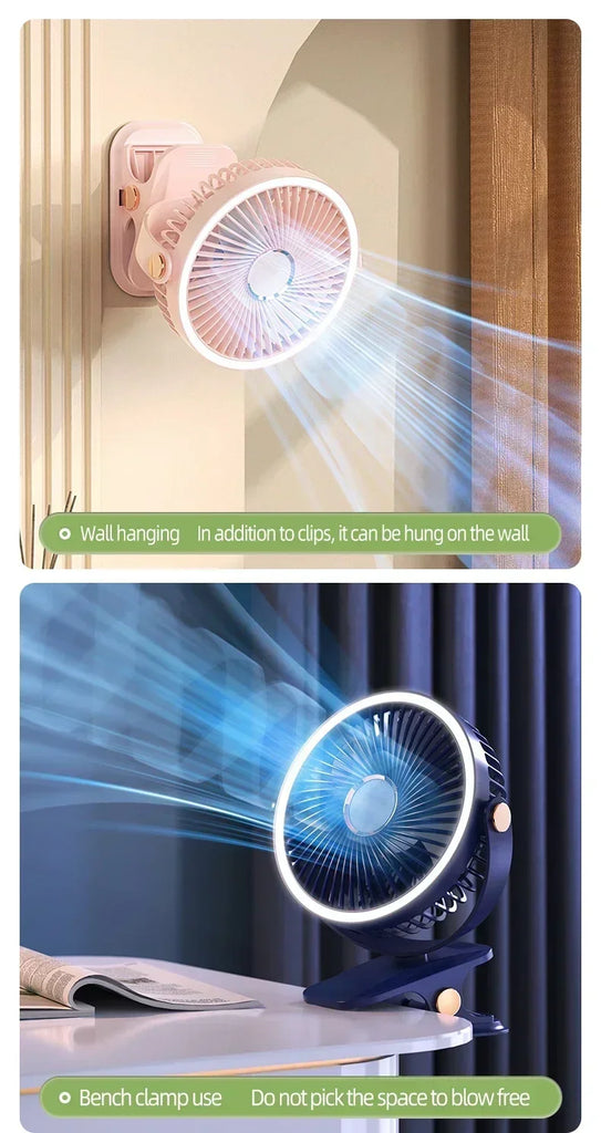 Camping Fan Rechargeable Desktop Portable Air Circulator Wireless Ceiling Electric Fan With LED Light Clip-on Home Fan 8000mAh