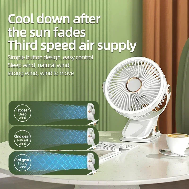 Camping Fan Rechargeable Desktop Portable Air Circulator Wireless Ceiling Electric Fan With LED Light Clip-on Home Fan 8000mAh