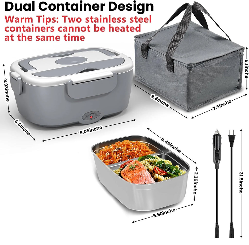 Portable Electric Heated Lunch Box 65W Stainless Steel Detachable 1.5L Heating Bowl Car/Truck/Office Dining Box Microwave Oven - Mighty Dollars