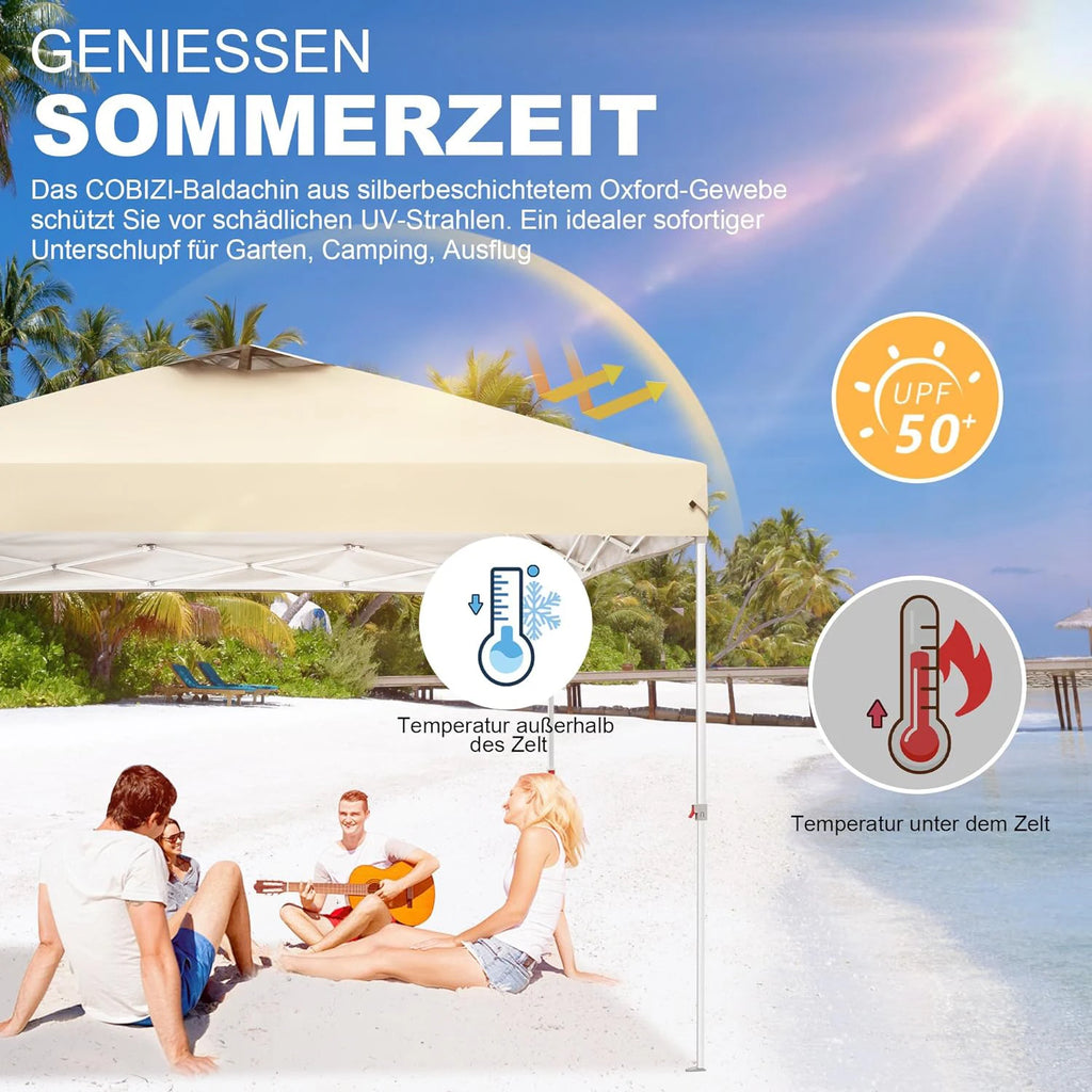 3x3m Gazebo Pop Up Canopy Tent Waterproof Foldable Gazebo Height Adjustable Party Tent For Beach Garden PartyCamping No Sidewall