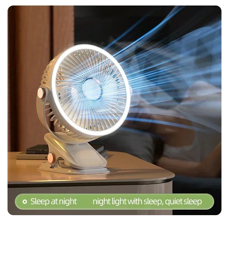Camping Fan Rechargeable Desktop Portable Air Circulator Wireless Ceiling Electric Fan With LED Light Clip-on Home Fan 8000mAh