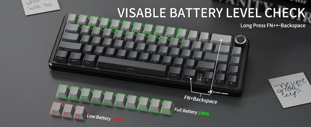 ATTACK SHARK X66 Wireless Mechanical Keyboard with Side Printed PBT Keycaps BT & 2.4G Wireless & Type -C Wired Hot-swap 16 Milli
