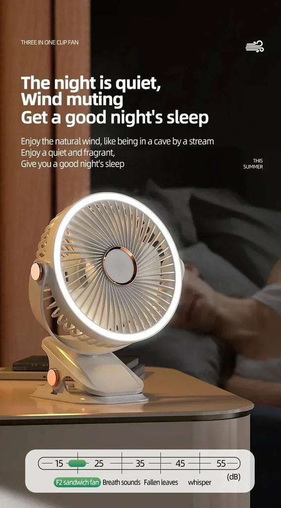 Camping Fan Rechargeable Desktop Portable Air Circulator Wireless Ceiling Electric Fan With LED Light Clip-on Home Fan 8000mAh