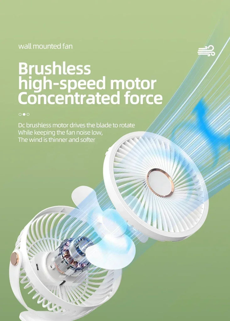 Camping Fan Rechargeable Desktop Portable Air Circulator Wireless Ceiling Electric Fan With LED Light Clip-on Home Fan 8000mAh