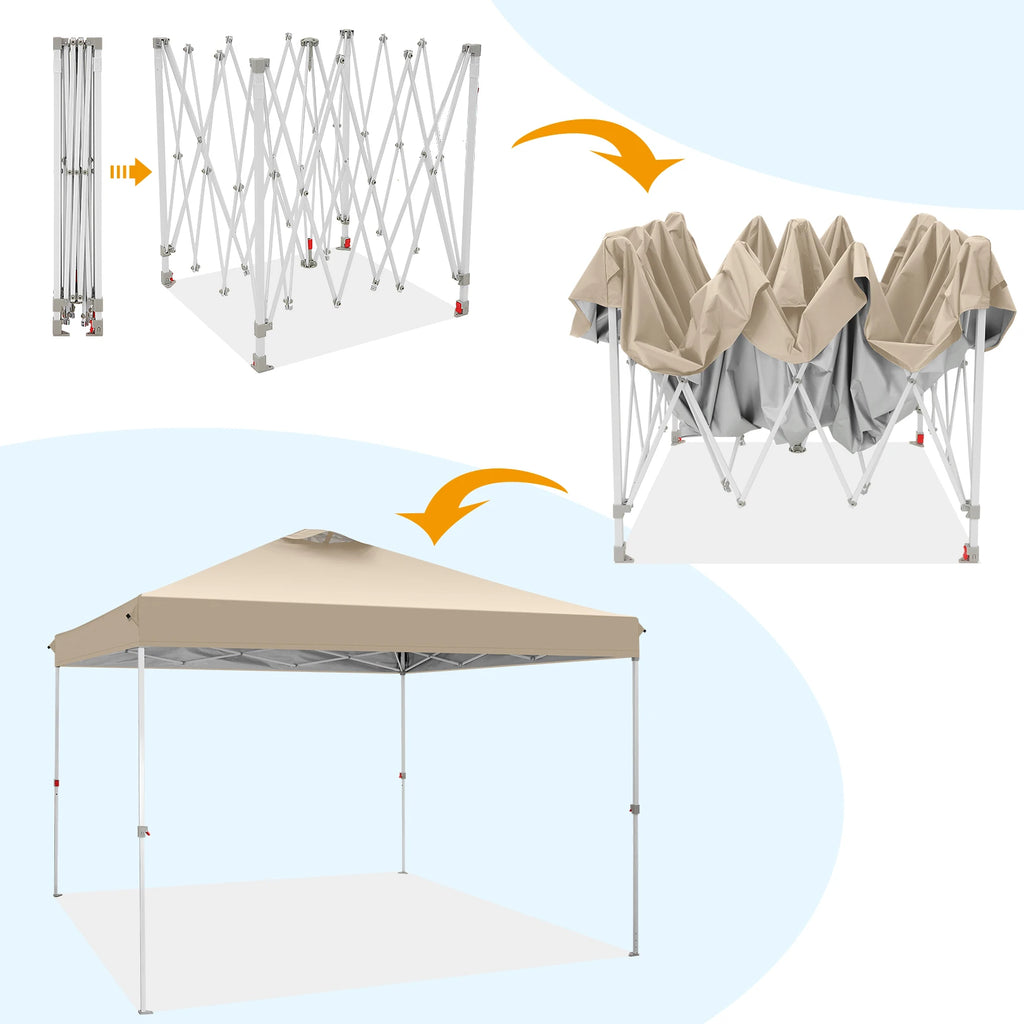 3x3m Gazebo Pop Up Canopy Tent Waterproof Foldable Gazebo Height Adjustable Party Tent For Beach Garden PartyCamping No Sidewall