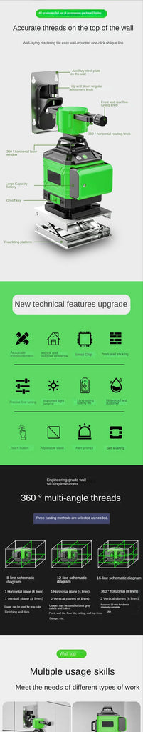 16/12 Lines 4D Laser Level green line SelfLeveling 360 Horizontal And Vertical Super Powerful Laser level green Beam laser level