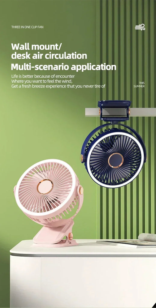 Camping Fan Rechargeable Desktop Portable Air Circulator Wireless Ceiling Electric Fan With LED Light Clip-on Home Fan 8000mAh