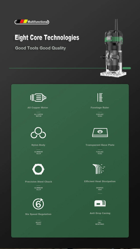 800W 6 Speed Electric Trimming Machine 33000rpm Woodworking Milling Engraving Hand Wood Edge Router Trimmer Home DIY Power Tools