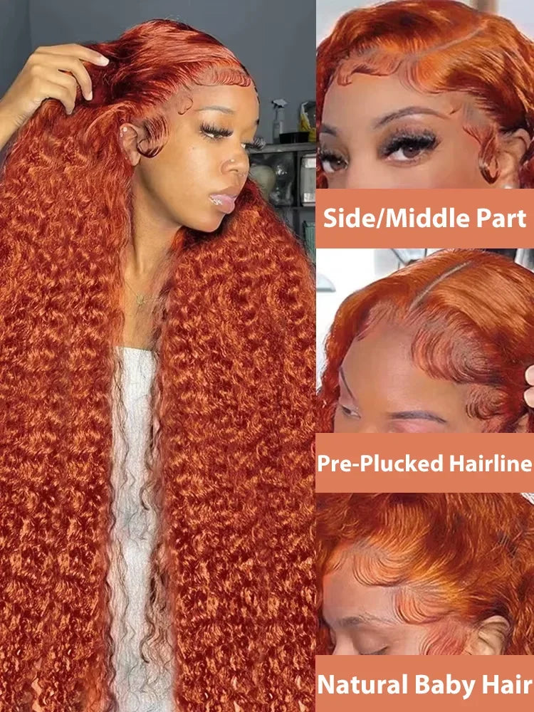 Mossily Orange Ginger Lace Front Wig Human Hair 40 Inch Curly Lace Front Human Hair Wig Deep Wave 13X4 13X6 Hd Lace Frontal Wigs