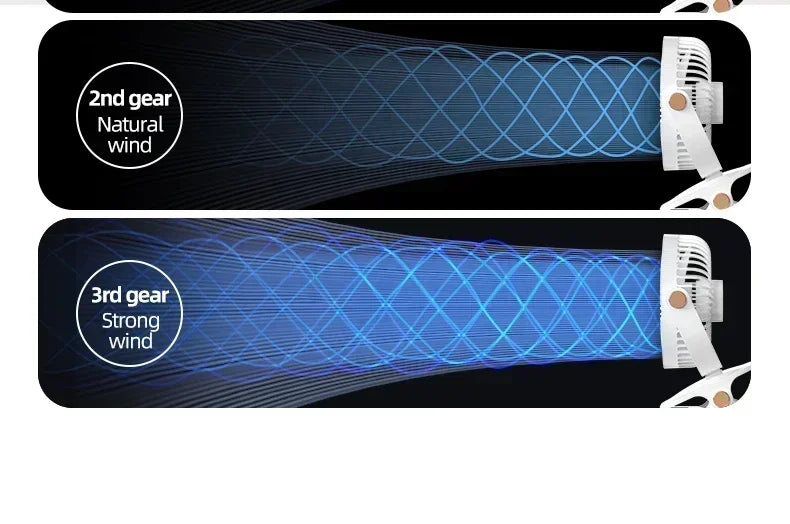 Camping Fan Rechargeable Desktop Portable Air Circulator Wireless Ceiling Electric Fan With LED Light Clip-on Home Fan 8000mAh