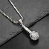 Hip Hop Iced Out Bling Microphone Pendant Gold Silver Color Stainless Steel Music Rapper Necklace for Men Women Jewelry Gift