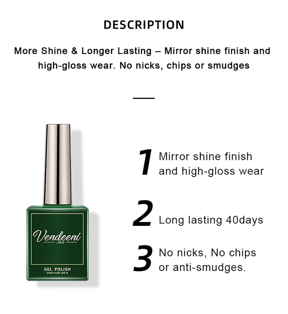 Vendeeni 15ml Diamond Top Coat For Gel Nail Polish Reinforce Long Lasting UV Soak Off Gel Varnish High Light Nail Art Primer Gel