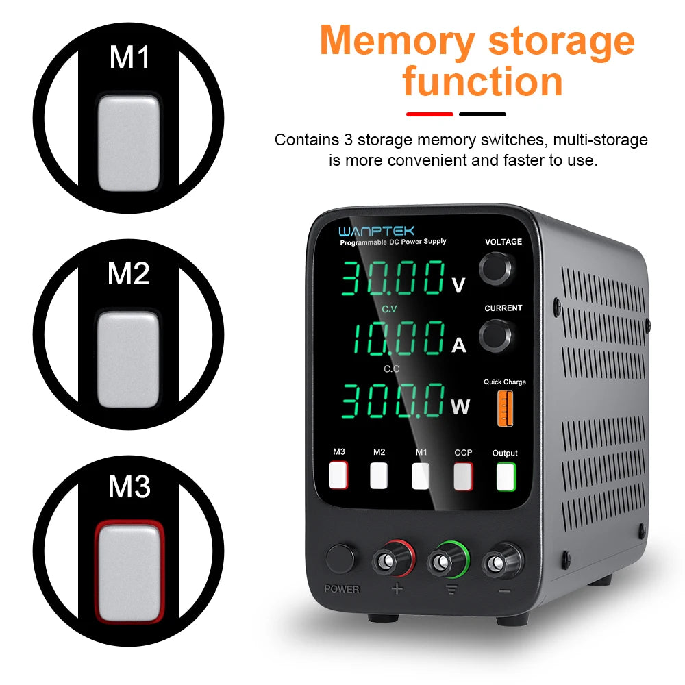 Wanptek Adjustable DC Power Supply 30V 10A 60V 5A Lab Bench Power Source Stabilized Power Supply Voltage Regulator Switch 120V