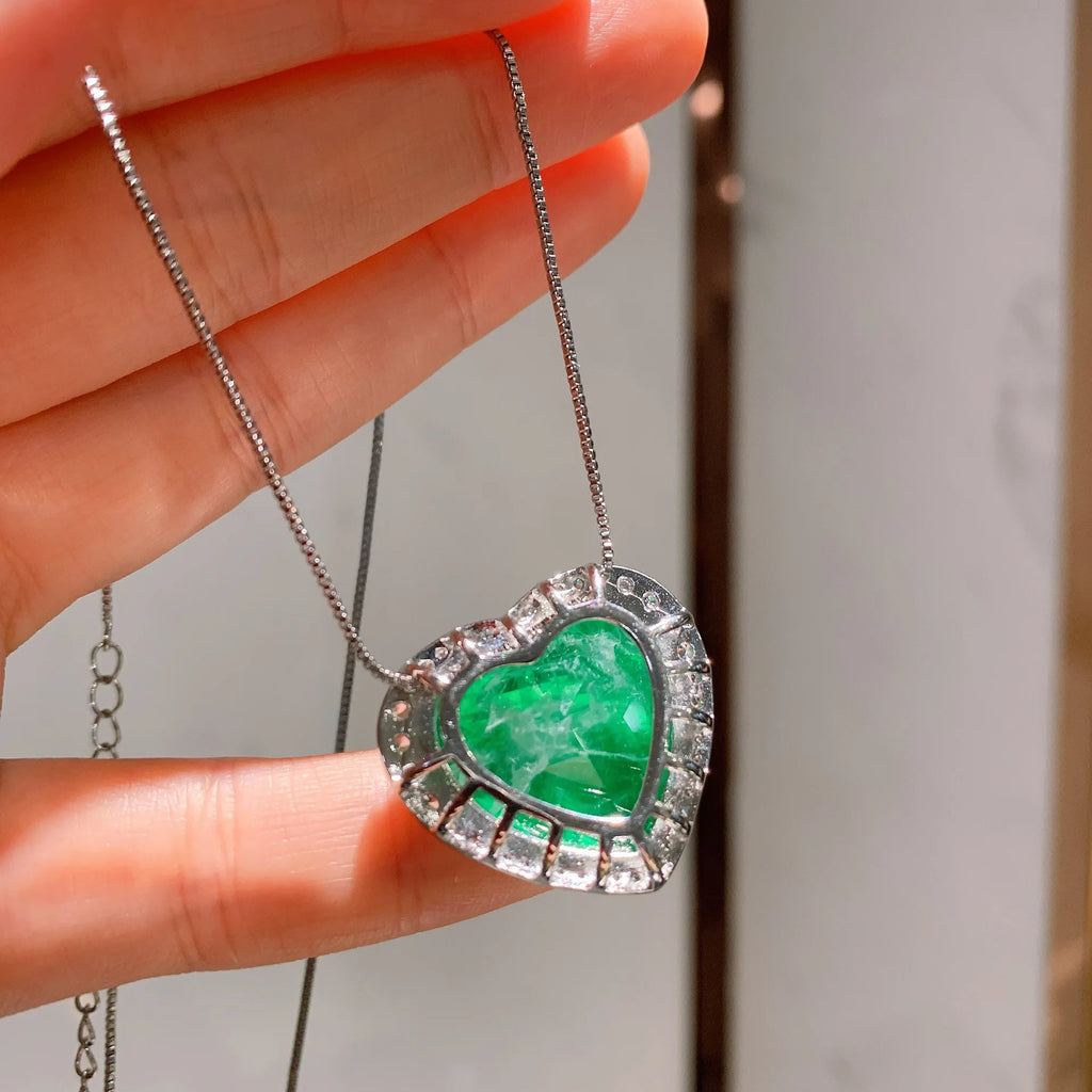 2023 Trend Heart Love Paraiba Tourmaline Cubic Zircon Crystal Pendant  Necklace Vintage Earring Wedding Jewelry Anniversary Gift