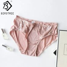 Load image into Gallery viewer, Birdtree Women Panties 100% Natural Silk Sexy Breathable Thin Seamless Lace Briefs Health 2023 New Middle Waist Intimate U34807C - Mighty Dollars
