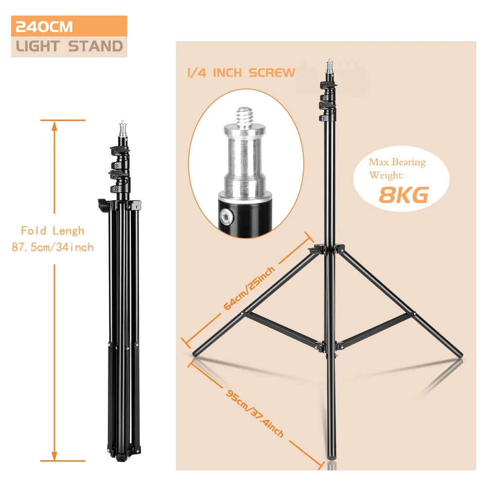 Heavy Duty Metal 2m 2.4m 2.8m Tripod Light Stand Max Load to 5KG Tripod for Photo Studio Softbox Video Flash ReflectorLighting