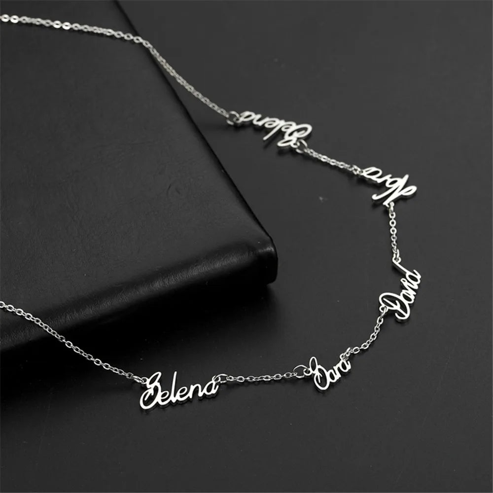 Cazador Personalized Multiple Names Necklace Custom 6 Nameplates Pendant Stainless Steel Family Members Jewelry Christmas Gift