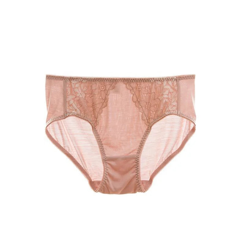 Birdtree Women Panties 100% Natural Silk Sexy Breathable Thin Seamless Lace Briefs Health 2023 New Middle Waist Intimate U34807C - Mighty Dollars