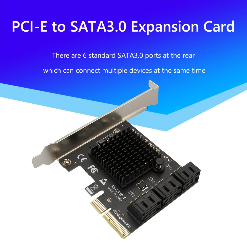 SATA PCIe Adapter 6 Ports SATA 3.0 to PCI Express x4 Expansion Card SATA III to PCI-E 3.0 X4 Controller for HDD ASMedia ASM1166