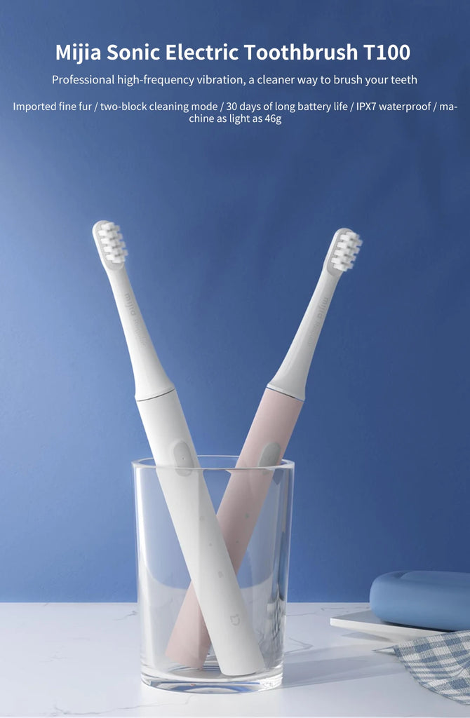 XIAOMI Mijia T100 Sonic Electric Toothbrush Mi Smart Waterproof Tooth Head Brush IPX7 Rechargeable USB for Teeth Brush Whitening