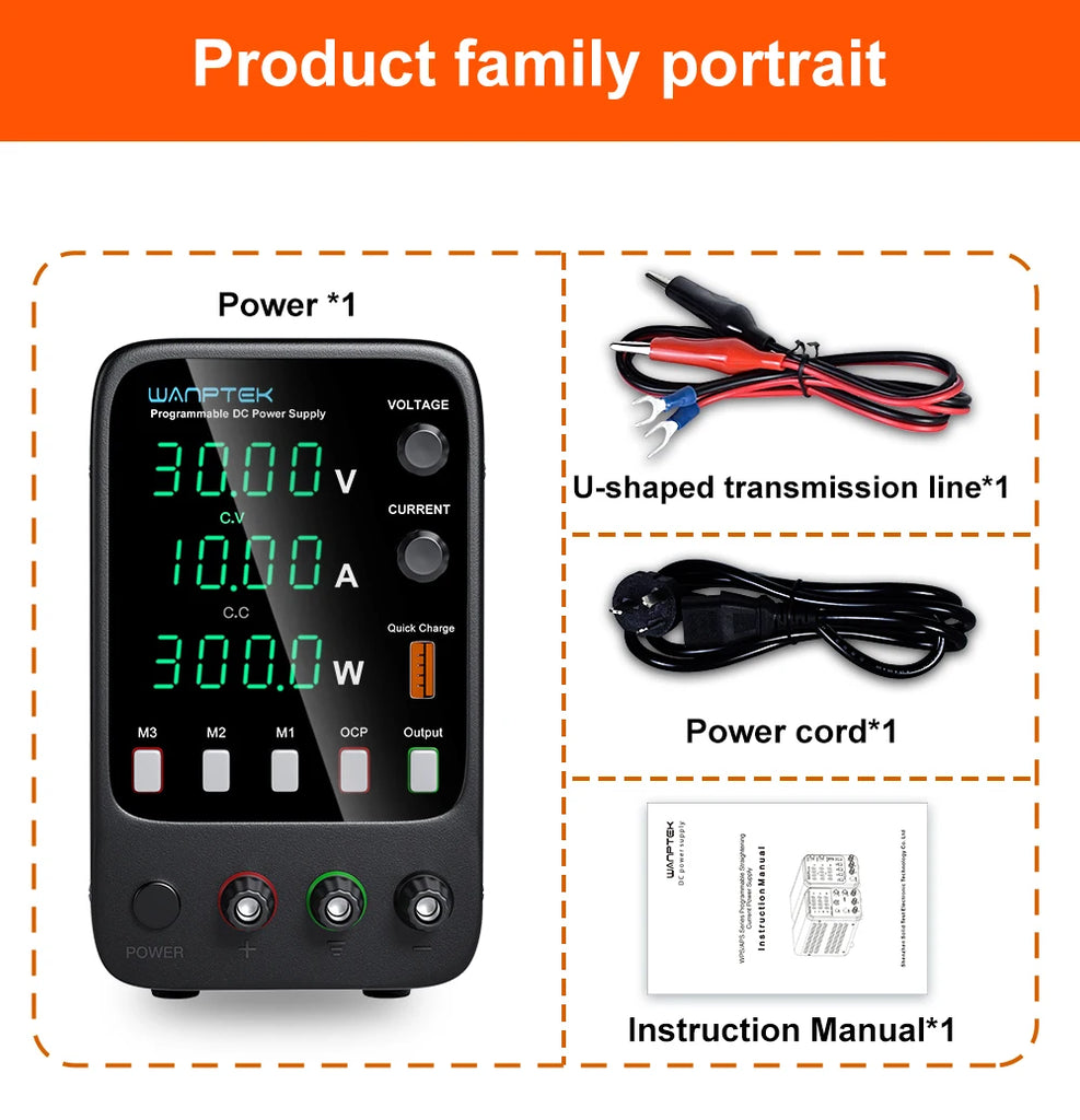 Wanptek Adjustable DC Power Supply 30V 10A 60V 5A Lab Bench Power Source Stabilized Power Supply Voltage Regulator Switch 120V