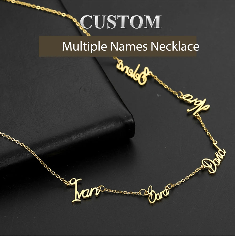 Cazador Personalized Multiple Names Necklace Custom 6 Nameplates Pendant Stainless Steel Family Members Jewelry Christmas Gift