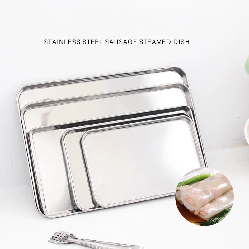 Rectangular Bakeware Oven Pan Stainless Steel Non-stick Bread Cake  Baking Tray Pizza Plate For Oven DIY Baking Kitchen Tools