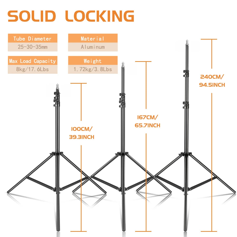 Heavy Duty Metal 2m 2.4m 2.8m Tripod Light Stand Max Load to 5KG Tripod for Photo Studio Softbox Video Flash ReflectorLighting