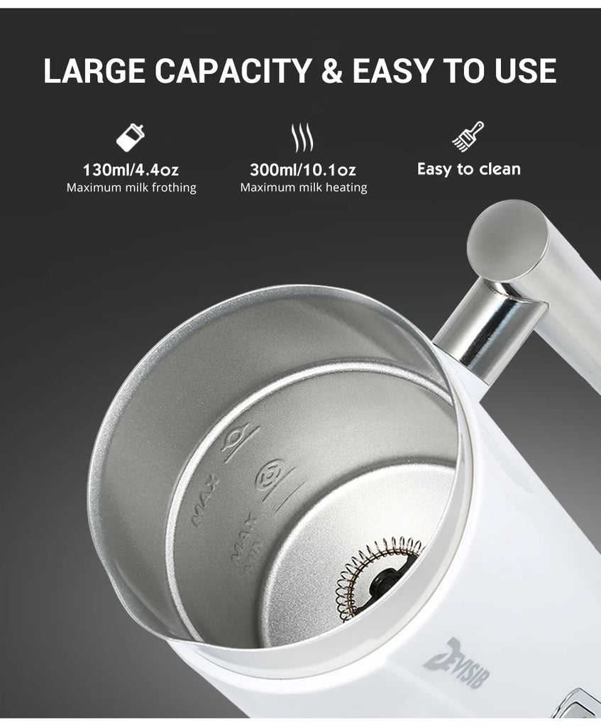 DEVISIB 3 in 1 Electric Milk Frother 300ml Automatic Hot and Cold Foam Maker for Coffee Latte Cappuccino Macchiato Hot Chocolate