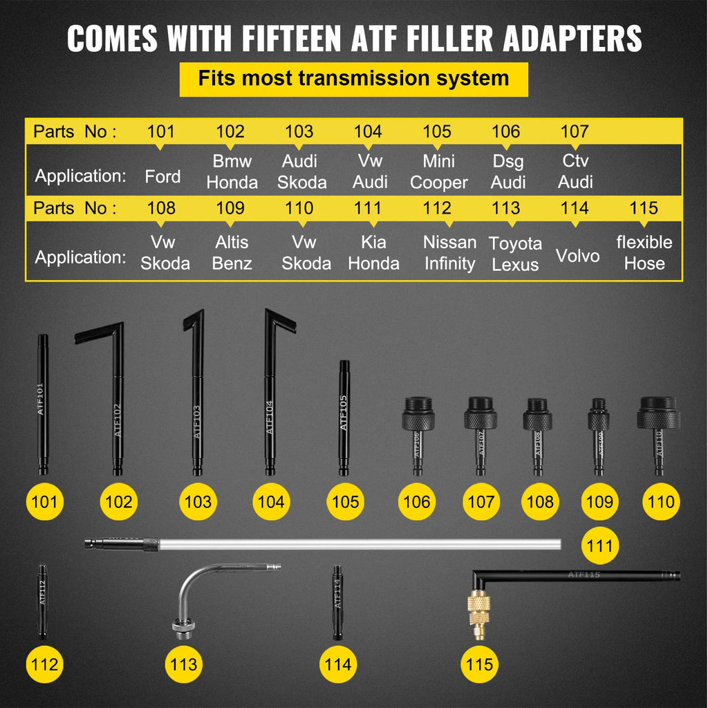 SucceBuy Transmission Fluid Pump ATF Fluid Transfer Filler 7.5L with Control Valve & 15 Common Adapters Kit for Oil Replacement